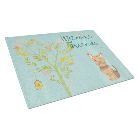 Carolines Treasures Welcome Friends Yorkie Glass Cutting Board, Large BB7641LCB