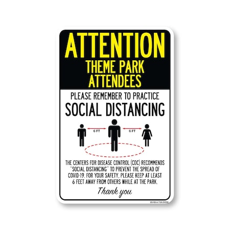 Signmission Public Safety, Theme Park Attendees Practice Social Distancing, 10in X 7in, OS-NS-A-710-25356 OS-NS-A-710-25356