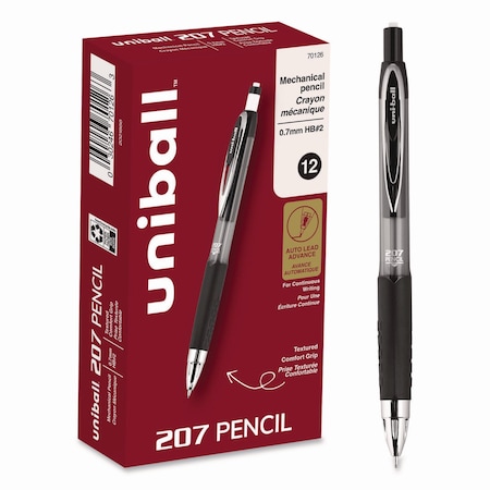 Uni-Ball 207 Mechanical Pencil, 0.7 mm, HB (#2), Black Lead, Black Barrel, PK12 70126