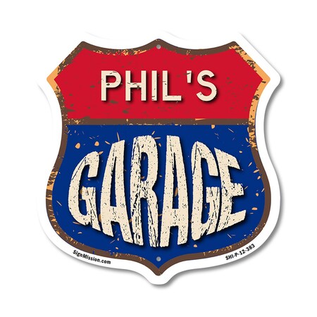 Signmission Phil's Garage, 12 Inch X 12 Inch, Plastic Sign SHI-P-12-383-PHIL