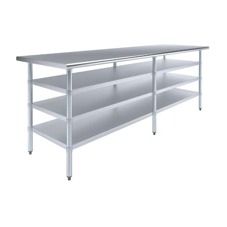 Amgood 30in D x 96in L Stainless Steel Table, Three Undershelves AMG WT-3096-3SH-Z