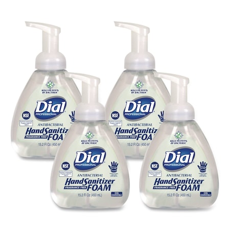 Dial Professional Antibacterial Foam Hand Sanitizer, 15.2 oz Pump Bottle, Fragrance-Free, PK4 1700006040