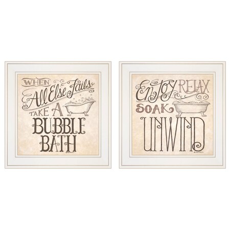 Homeroots Set Of Two Soak and Unwind 2 White Framed Print Bathroom Wall Art, 2PK 406009