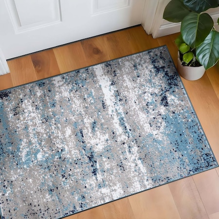 World Rug Gallery Distressed Abstract Watercolor Area Rug 2 ft 7 in x 4 ft Blue 928BLUE27X4