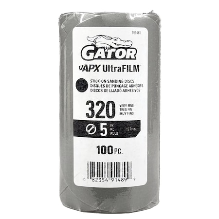 Gator Finishing 5 in. Premium Hook and Loop Sanding Disc, 320 Grit, 100PK 391489