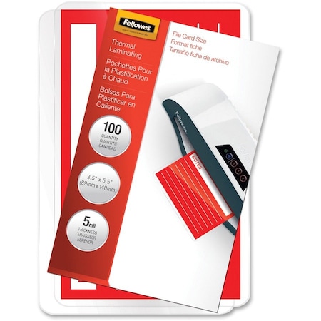Fellowes LAMINATING POUCHES INDEX CARD 5MIL 100PK, DDS MUST BE ORDERED IN MULTIPLES OF CAS, 100PK 52017
