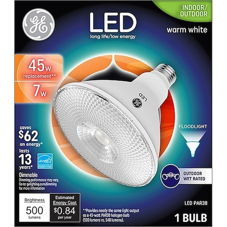 Ge LED Bulb, Flood/Spotlight, PAR38 Lamp, E26 Lamp Base, Dimmable 38461