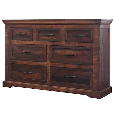 Homeroots 61" Brown Solid Wood Seven Drawer Double Dresser 524601