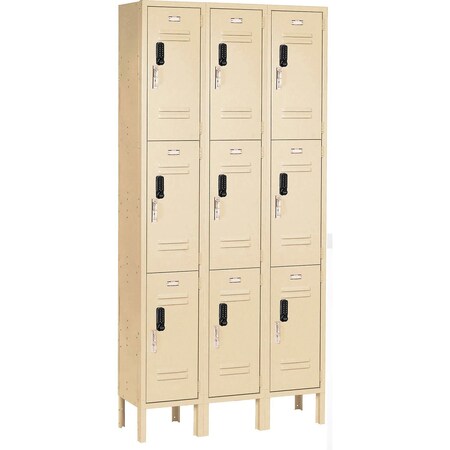 Global Industrial 3-Tier 9 Door Digital Locker, 36"Wx15"Dx78"H, Tan, Unassembled 413246