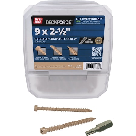 Grip-Rite DeckForce No, 9 x 2-1/2'' Tan Composite Deck Screw, 5 Lb. GRDFCS212GCD5