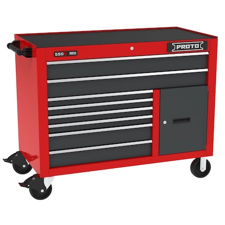 Proto 550 Series Rolling Cabinet, 8 Drawer, Red/Gray, Steel, 50 in W x 25-1/4 in D x 41 in H J555041B-8SG-2S