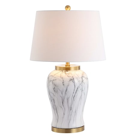 Jonathan Y Prague 28" Ceramic Marble LED Table Lamp, White/Gold JYL3053A