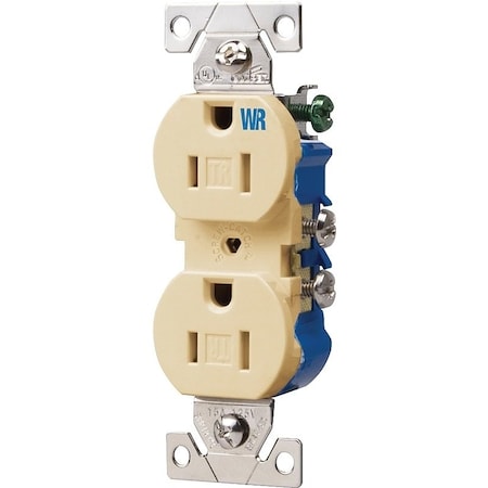 Eaton Wiring Devices Straight Blade Receptacle, 5-15R, 15 A, 125V AC, 2 Pole, 3 Wire, Flush Mount, Grounded TWR270V
