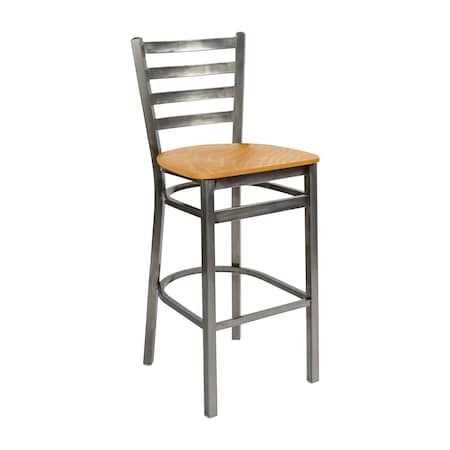Bfm Seating Lima Ladder Back Barstool - Light Cherry Wood Seat - Steel Frame - Clear Coat Finish 2160BCHW-CL