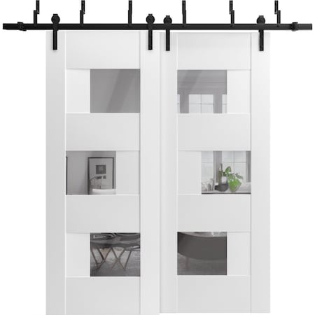 Vdomdoors Sliding Closet Opaque Glass Barn Bypass Doors 84x80 inches Sete 6999 White Silk with Mirror Modern SETE6999BBB-WS-84
