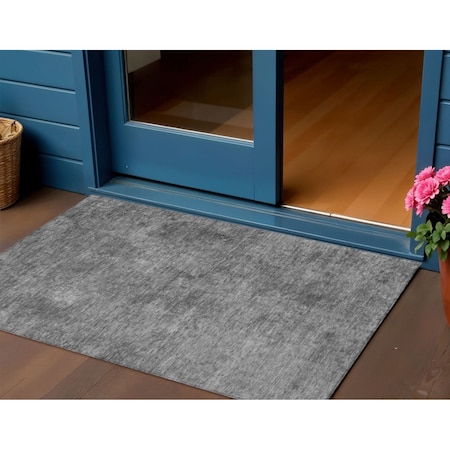 Homeroots 3' X 5' Gray And Smoky Black Abstract Washable Indoor Outdoor Area Rug 609316