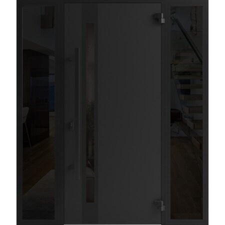 Vdomdoors Front Exterior Prehung Steel Door Ronex1033 Teak 2 Sidelight Exterior Windows Sidelites Entry Metal RONEX1033EXD-OAK-W14+36+14 x H80-LH-I