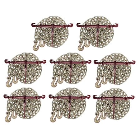 Mytee Products 5/16 20ft G70 Chain 8 and Ratchet Binder Boomer 8 Transport Chains 516CHRBx8