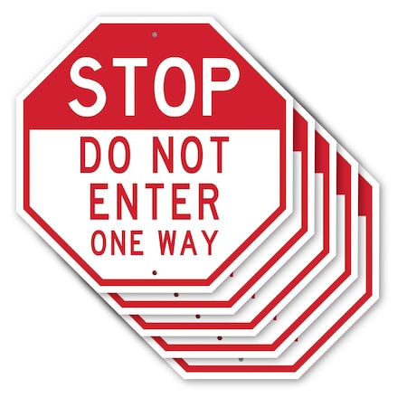 Signmission Stop Do Not Enter One Way, 10 inch X 10 inch, Aluminum Metal Signs, 5PK OC-A-5Pack-10-277