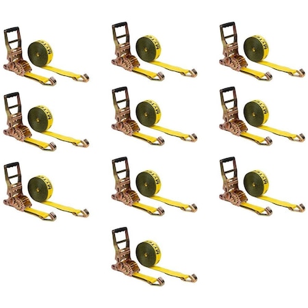 Mytee Products 2inx27ft Self-Tensioning Ratchet Strap with J Hooks - 10,000 lbs BS - Yellow, 10PK RS227WHTGx10