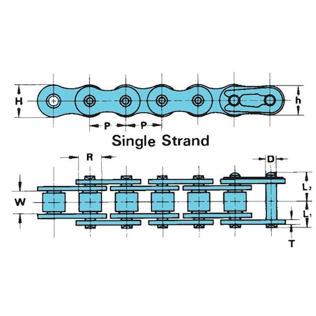 Tsubaki SS Roller Chain, Riveted Pin, 1/4 in Pitch, 1 Strand, 304 Stainless Steel, 10 ft 25SSRB