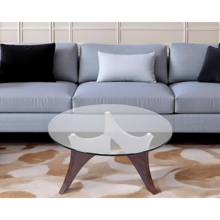 Homeroots 35" Clear And Brown Glass And Wood Round Coffee Table 568906