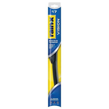 Rain-X Vision Wiper Blade, Beam Blade, 17 in L Blade, Rubber/Steel 810017