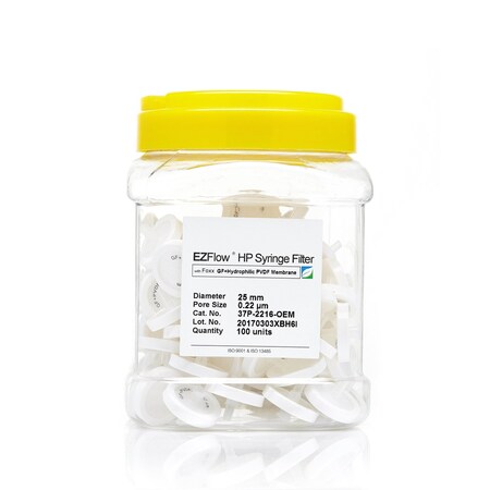 Foxx Life Sciences EZFlow Syringe Filter-Sample Prep, 0.45um Hydrophobic PTFE, 25mm, 100PK 385-3216-OEM