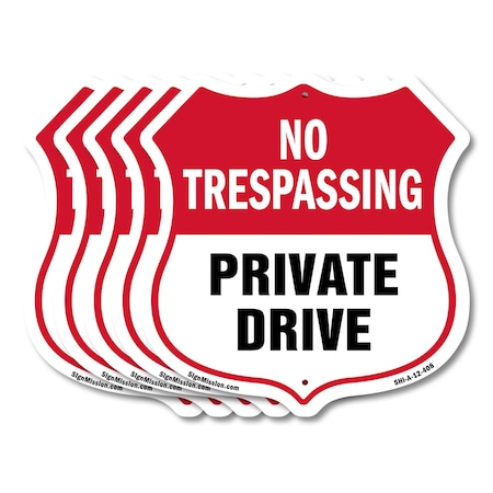 Signmission No Trespassing Shield Sign Private Drive, 12 inch X 12 inch, Aluminum Metal Sign, 5PK SHI-A-5Pack-12-408