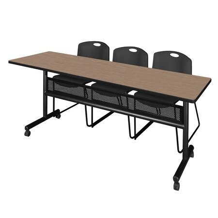 Regency Kobe Flip-Top Privacy Nesting Table W/ 2 Zeng Stack Chairs, 84 in W, 24 in L, Noble Oak MKFTM8424NO44BK