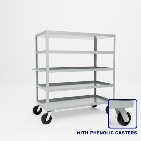 Pucel Five Shelf Extra Heavy Duty Stock Cart, 30 in W x 68 in H x 60 in D, Putty H-3060-P
