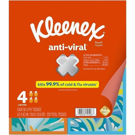 Kleenex Anti-viral Facial Tissue, 3 Ply, WhiteBox, 12PK 54506
