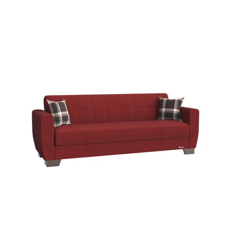 Homeroots 84" Burgundy Chenille Sleeper Sofa And Toss Pillows With Brown Legs 607117