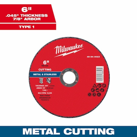 Milwaukee Tool Cut-Off Wheel, 7/8" Sz, 6" dia. 49-94-0023