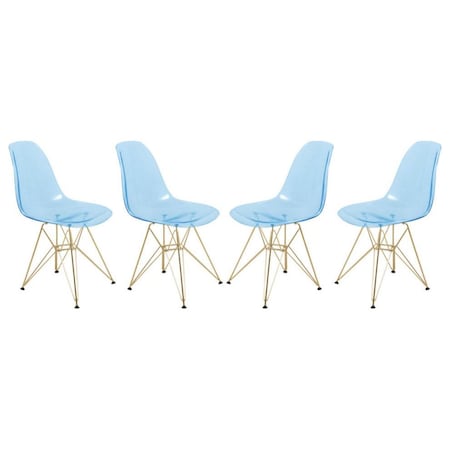 Leisuremod Cresco Plastic Dining Side Chair with Gold Base, Transparent Blue, 4PK CR19TBUG4