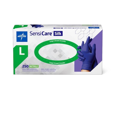 Medline SensiCare Silk Powder-Free Nitrile Exam Gloves, Size L, 250PK MDS7586H