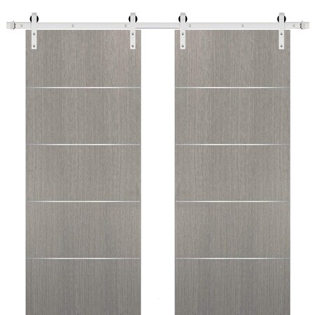 Sartodoors Sliding Double Barn Doors with Hardware, Planum 0020 Grey Oak, Silver 13FT Rail Hangers Sturdy Set, PLANUM0020DB-S-SD-36 x 80 (2* 18x80)