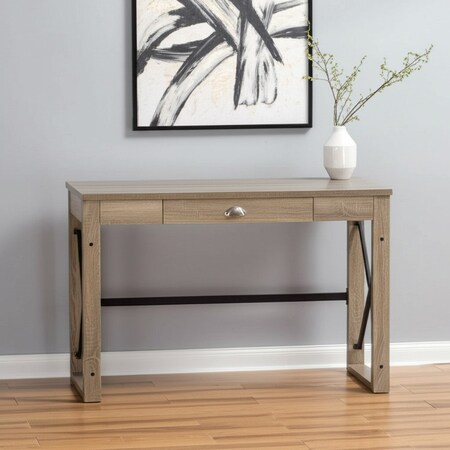 Homeroots 44" Oak and Black Wood and Metal Sled Computer Desk 568046