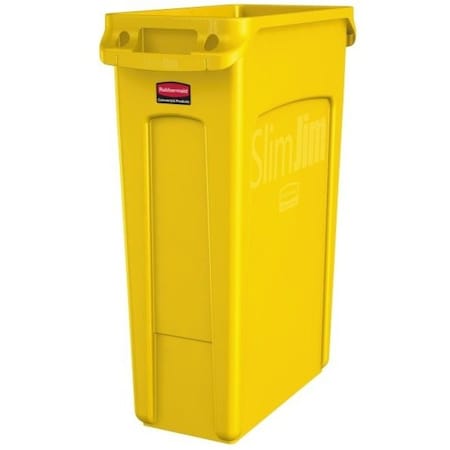 Rubbermaid Commercial Slim Jim 23 gal Rectangular Slim-Profile Plastic Can, Yellow, None, Plastic, 11 in 1956188