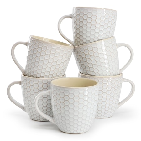 Elama Honeycomb 6 Piece 15 Ounce Mug Set in White EL-HONEYCOMBWHITE6