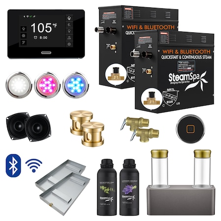 Steamspa 2 x 7.5kW QuickStart Steam Bath Generator with Dual Aroma Pump in Gold BKT1500GD-ADP