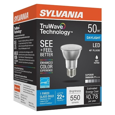Sylvania Natural LED Bulb, Spotlight, PAR20 Lamp, E26 Lamp Base, Dimmable, Daylight Light, 5000 K Color Temp 40921
