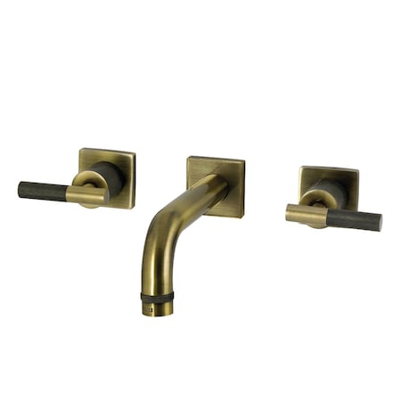 Kingston Brass Double-Handle Wall Mount Bathroom Faucet with Knurled Handle, Antique Brass KS6123KNL