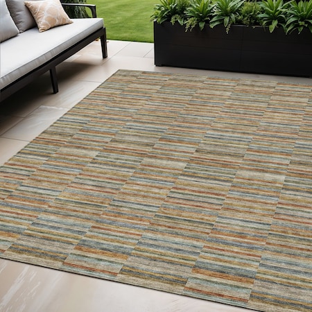 Homeroots 5' X 8' Orange Copper And Gray Striped Washable Indoor Outdoor Area Rug 587921
