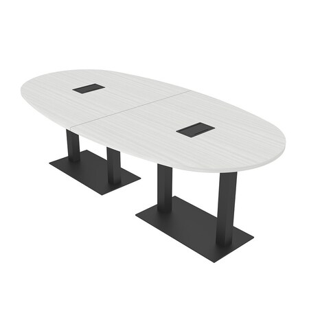 Skutchi Designs Boval Conference Table With Power Unit, 48 in W, 96 in L, White HAR-BOVL-48X96-DOU.BK-WA7976-EBLK