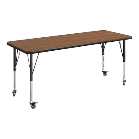 Flash Furniture Commercial Adjustable Height Rectangular Activity Table - Locking Casters-Oak XU-A2460-REC-OAK-T-P-CAS-GG