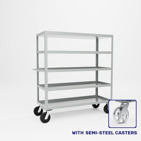 Pucel Five Shelf Extra Heavy Duty Stock Cart, 24 in W x 68 in H x 60 in D, Gray H-2460-S