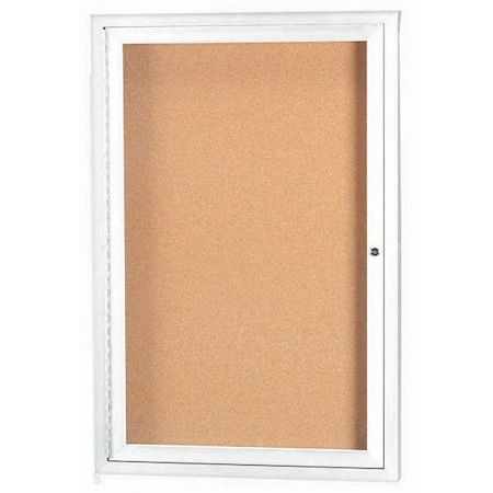 Aarco Enclosed Natural Pebble Grain Cork Bulletin Board w/ White Powder Coated Al Frame, 24''Hx18''W DCC2418RW