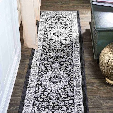 Jonathan Y Palmette Modern Persian Floral Cream/Gray/Black 2 ft. x 10 ft. Runner Rug MDP503B-210