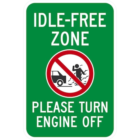 Lyle Idle-Free Zone Please Turn Engine Off with Graphic, 12x18, Non-Reflective, White G-4791-NA_12x18